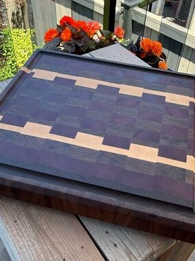Hand Crafted Dark Brown and Light Wood End-Grain Cutting Board